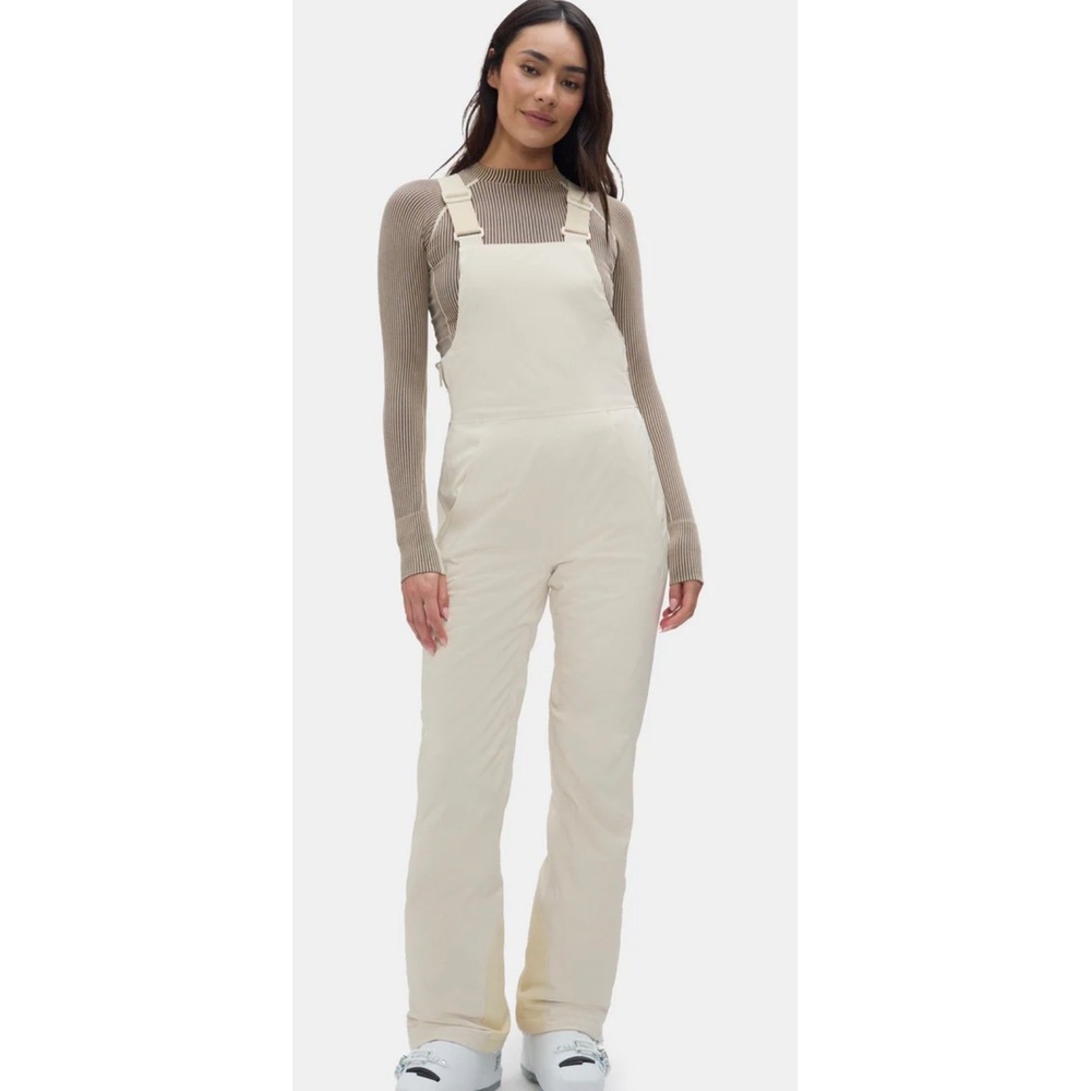 Halfdays Carson Bib Pant Womens Small Oatmilk PrimaLoft Insulated Ski Snowboard